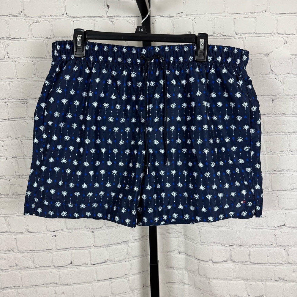Tommy Hilfiger Regular Fit Blue Palm Tree Print Swim Trunks Size XL
